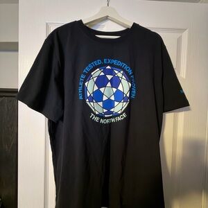 The North Face Men's Black Tee with Blue and White Graphic